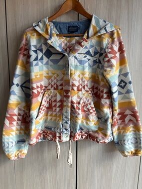 Pendleton Hooded Zip Jacket in Cream, Blue & Rust